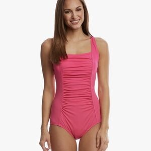 Speedo Women's Shirred Chlorine Resistant Tank One Piece Swimsuit